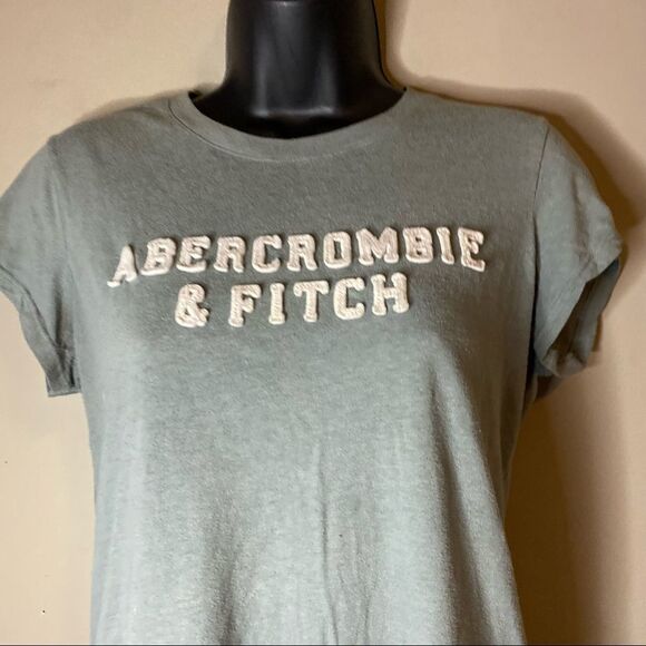 ABERCROMBIE & Fitch White Letters Baby Blue Short Sleeve Classic Shirt - Picture 3 of 11